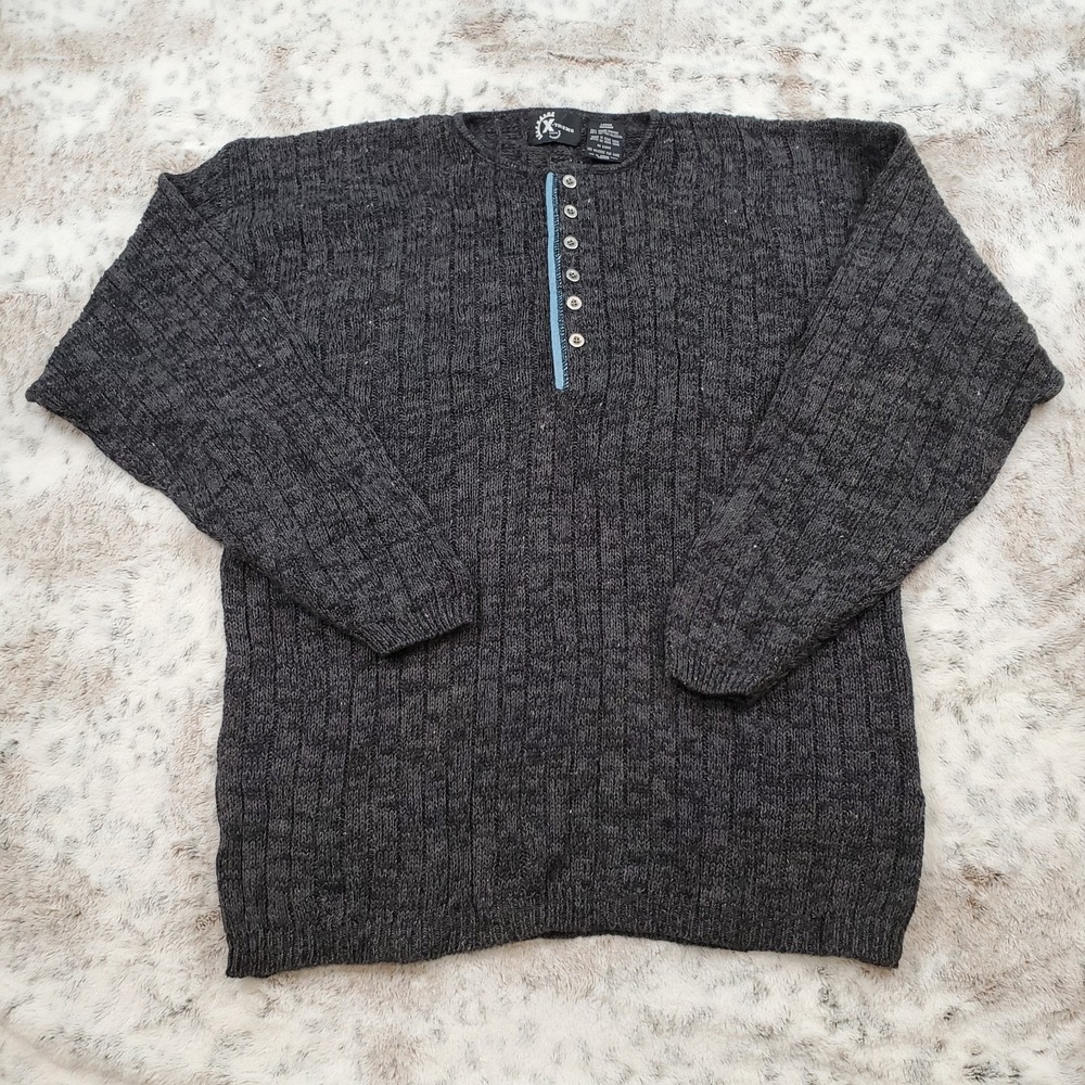 Vintage Xtreme‎ Gear Sweater Mens Large Gray Ribbed Henley Y2K Skate Grunge 90s